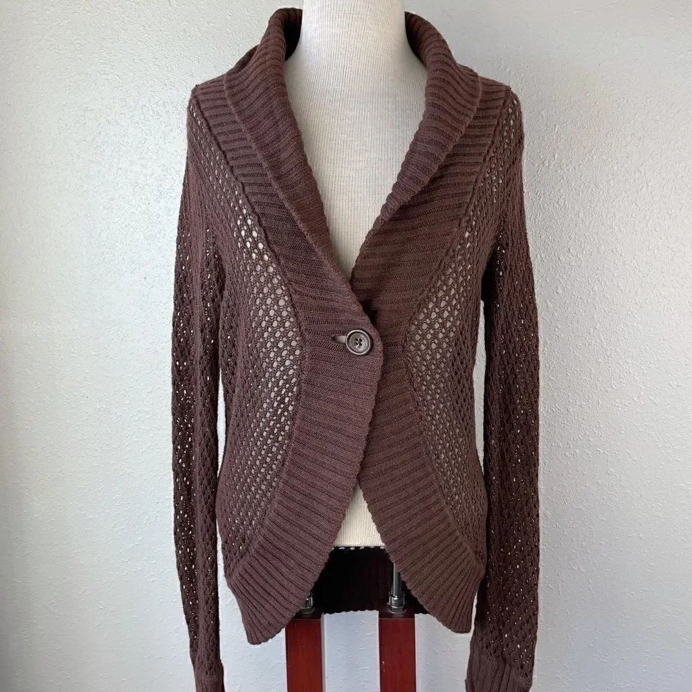 Style & Co. Brown Loose Knit Cardigan Sweater Top Size M EUC